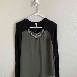 Black And Gray polyester Blouse